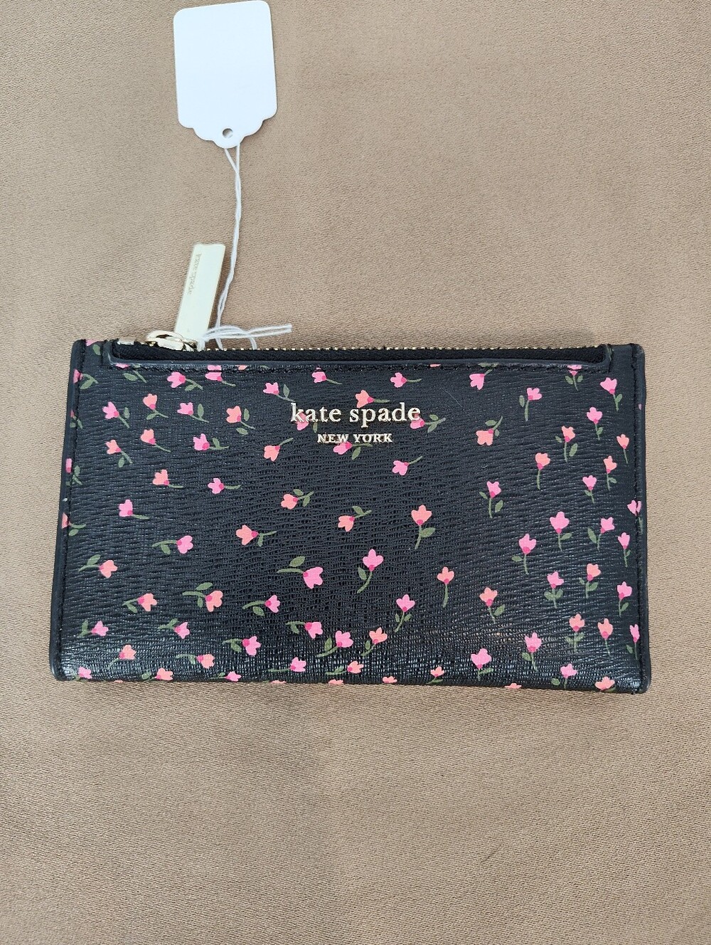 Kate Spade Black Floral Zip Slim Bi-Fold Wallet
